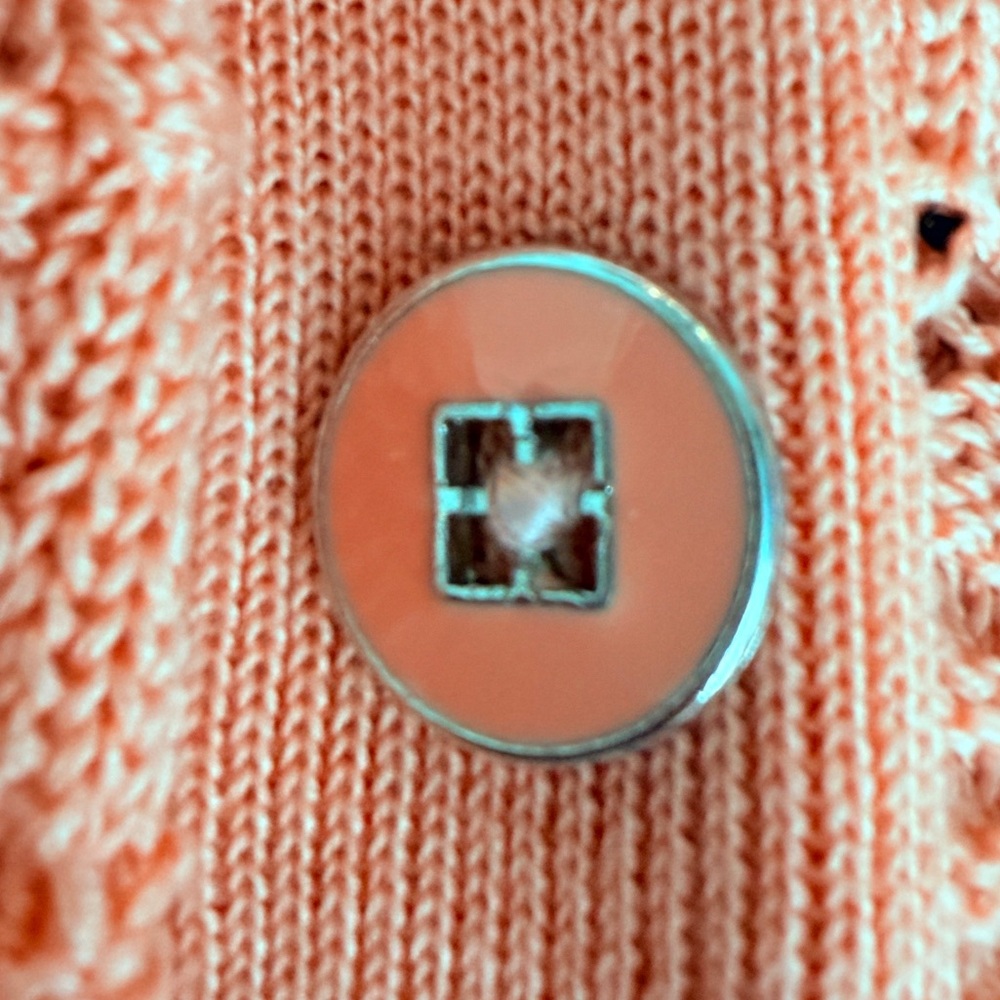 New York & Company Striped Open Knit Button Accent Sweater Blush Pink‎ - Picture 7 of 7